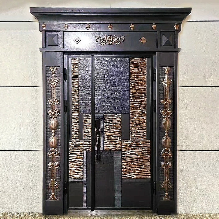 Carved Double Open Cast Aluminum Villa Entrance Door YJL-0011
