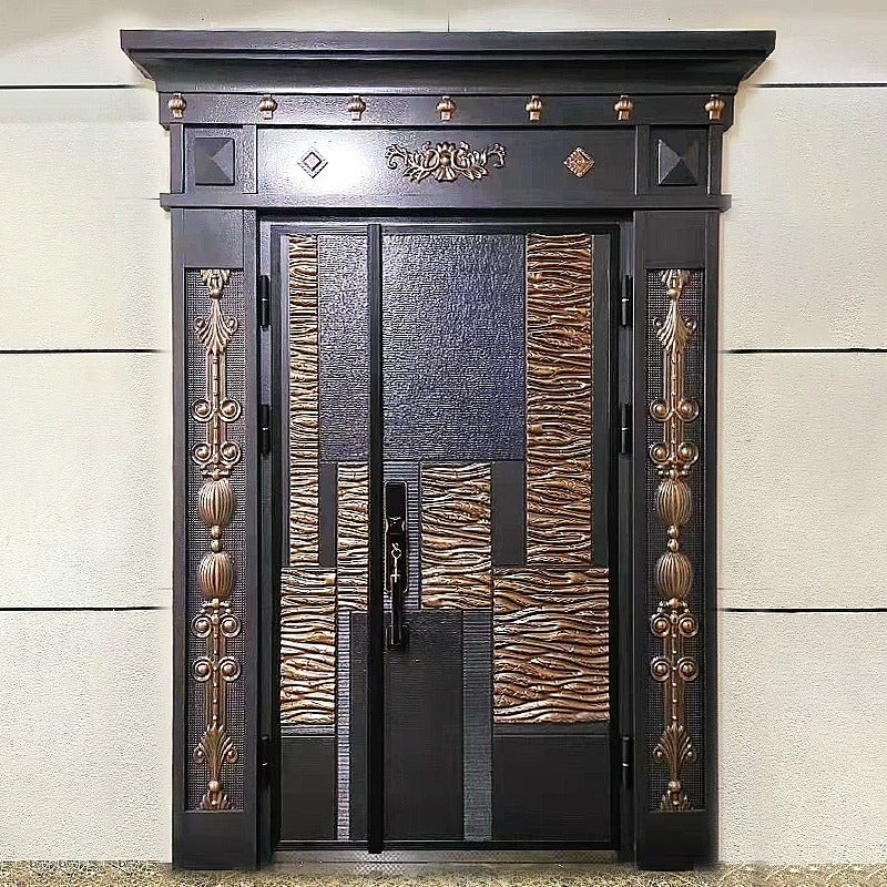 Carved Double Open Cast Aluminum Villa Entrance Door YJL-0011