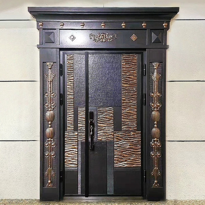 Carved Double Open Cast Aluminum Villa Entrance Door YJL-0011