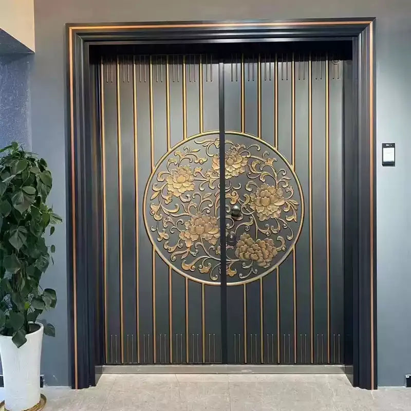 Carved Double Open Cast Aluminum Villa Entrance Door YJL-0011