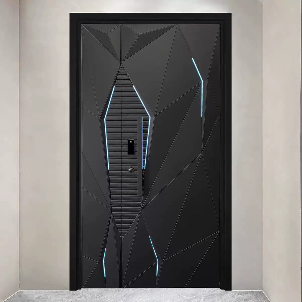 Modern Geometric Double Open Cast Aluminum Entrance Door YJL-0056