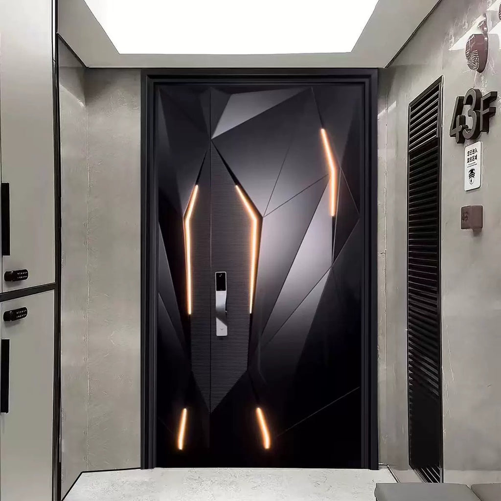 Modern Geometric Double Open Cast Aluminum Entrance Door YJL-0056