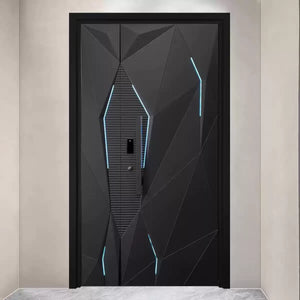 Modern Geometric Double Open Cast Aluminum Entrance Door YJL-0056