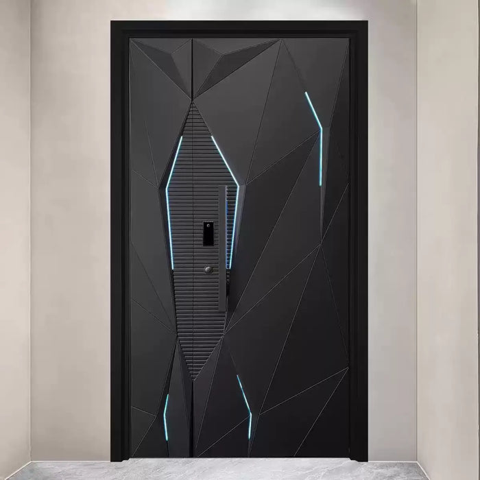 Modern Geometric Double Open Cast Aluminum Entrance Door YJL-0056