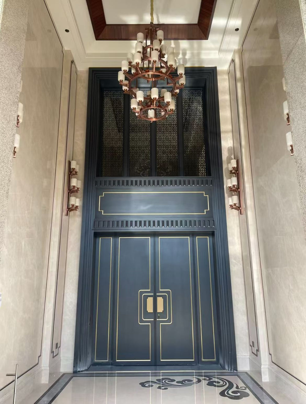 Full-Height Cast Aluminum Entrance Door for a Villa Lobby