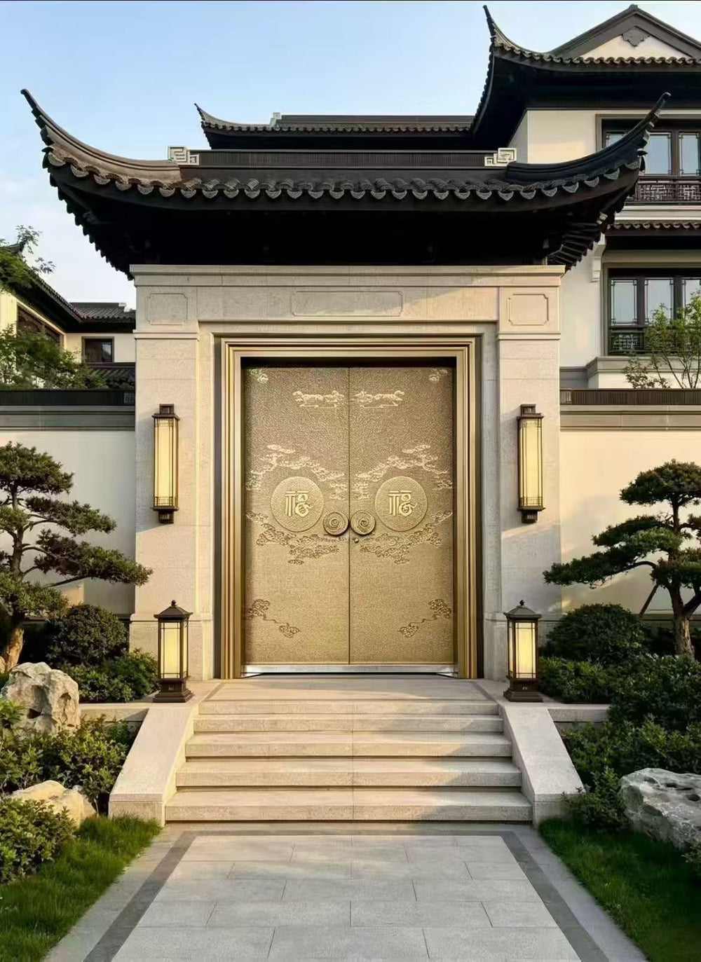 Custom Copper Entrance Door for a Chinese-Style Villa